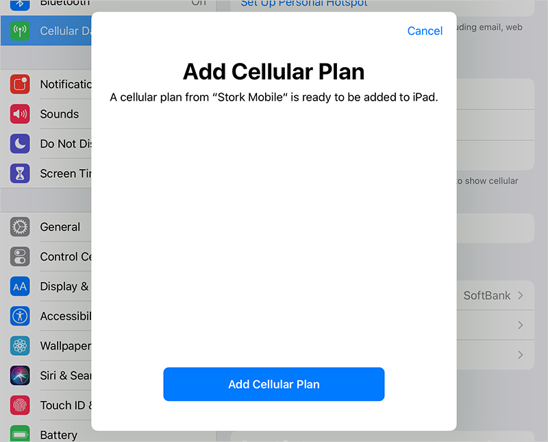 Tap <span class='ts-italic'>Add Cellular Plan</span>