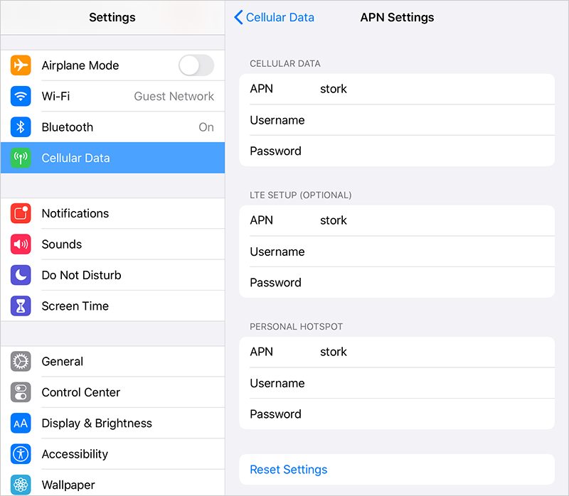 For Personal Hotspot, set up APN (Access Point Name)